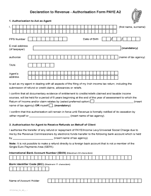 Irish PAYE A2 Authorisation Form