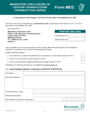 Mandatory Disclosure of Certain Transactions Form MD2