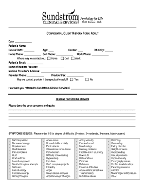 Confidential Client History Form Adult