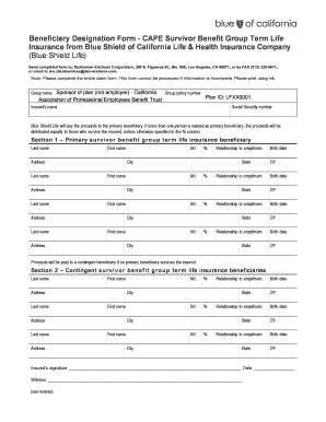 Beneficiary Designation Form - CAPE Survivor Benefit Group Term Life Insurance