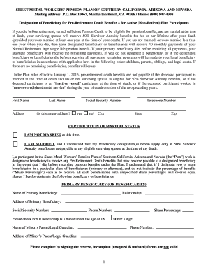 Sheet Metal Workers' Pension Plan Beneficiary Designation Form