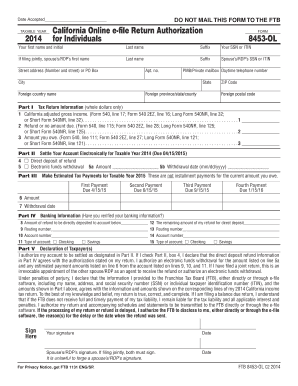 California Online e-file Return Authorization Form 8453-OL