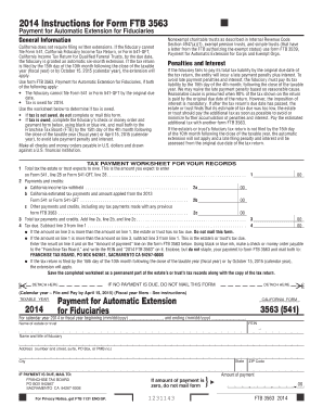 California Form FTB 3563 Payment for Automatic Extension for Fiduciaries