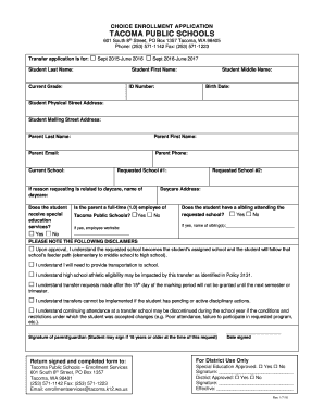 Tacoma Public Schools Choice Enrollment Application
