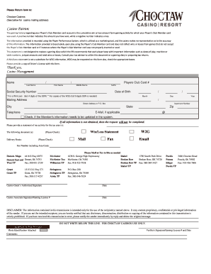 Choctaw Casinos Win/Loss Statement Request