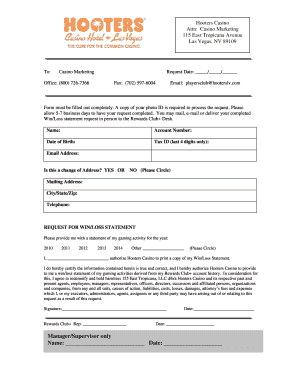 Hooters Casino Win/Loss Statement Request