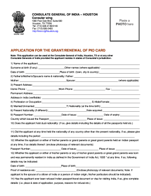 Application for Grant/Renewal of PIO Card