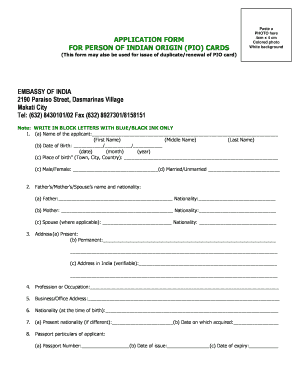 Person of Indian Origin (PIO) Card Application Form