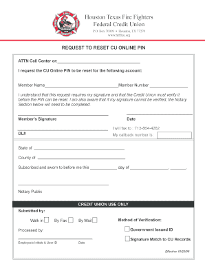 Credit Union Online PIN Reset Request