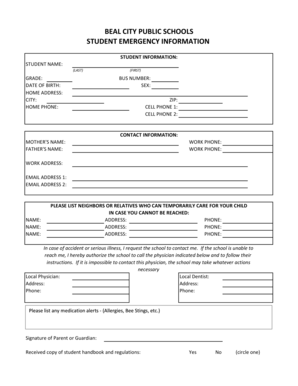 Student Emergency Information Form