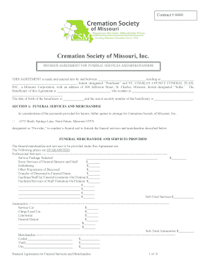Missouri Preneed Funeral Services Agreement