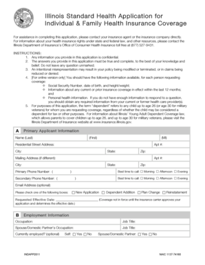 Illinois Standard Health Application for Individual & Family Health Insurance Coverage