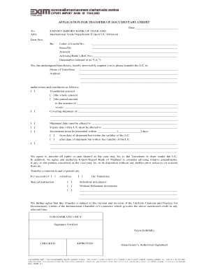 Application for Transfer of Documentary Credit