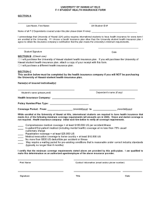 University of Hawaii F-1 Student Health Insurance Form