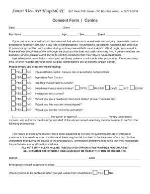 Canine Anesthesia Consent Form