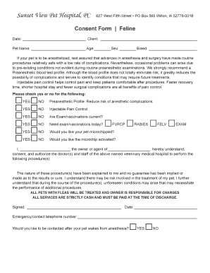 Feline Anesthesia Consent Form