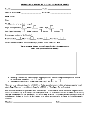 Medford Animal Hospital Surgery Form