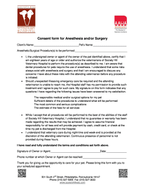 Consent Form for Anesthesia and Surgery