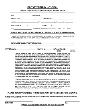 Veterinary Surgery Consent Form