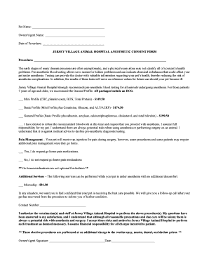 Jersey Village Animal Hospital Anesthetic Consent Form