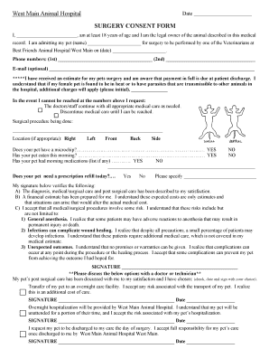 Veterinary Surgery Consent Form