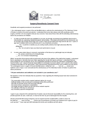 Veterinary Surgery Anesthesia Consent Form