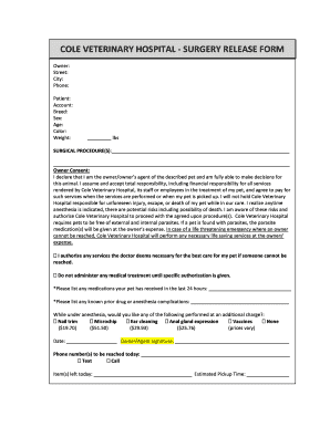 Veterinary Surgery Release Form