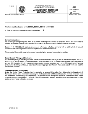 South Carolina Anhydrous Ammonia Additive Credit Form