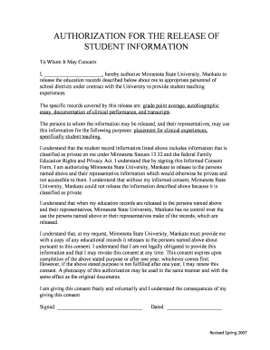 Authorization for Release of Student Information