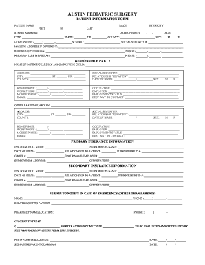 Austin Pediatric Surgery Patient Information Form