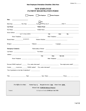 New Employee Patient Registration Form