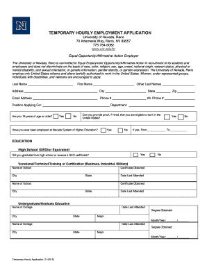 Temporary Hourly Employment Application