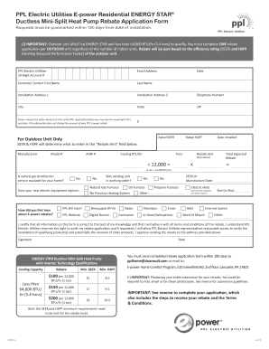 PPL Electric Utilities Ductless Mini-Split Heat Pump Rebate Application