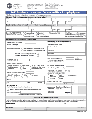 2016 Geothermal Heat Pump Rebate Form