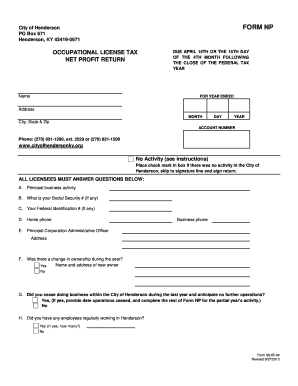 Henderson Kentucky Occupational License Tax Form