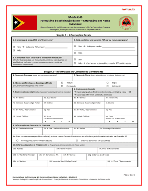 Formulário de Solicitação de NIF