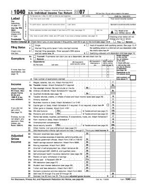 US Federal Individual Income Tax Return 2007