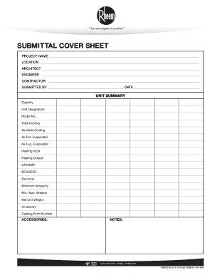 Submittal Cover Sheet for Heat Pump Units