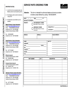 Service Parts Ordering Form