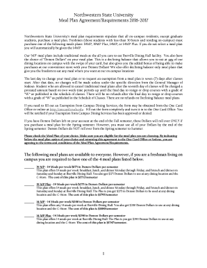 Northwestern State University Meal Plan Agreement