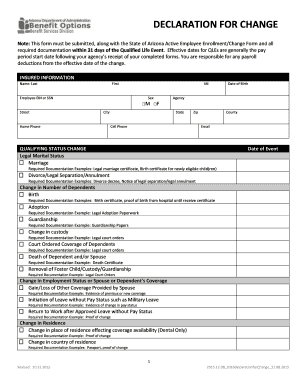 Arizona Employee Benefits Change Form