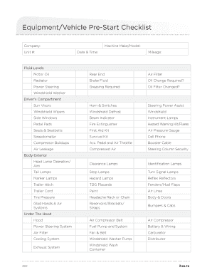 Equipment/Vehicle Pre-Start Checklist