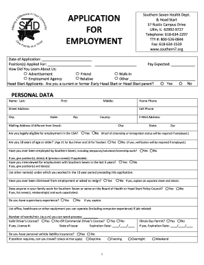 Southern Seven Health Department Employment Application