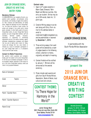 Junior Orange Bowl Creative Writing Contest Entry Form