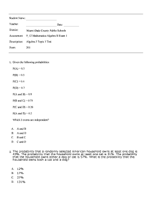 Algebra II Exam 1