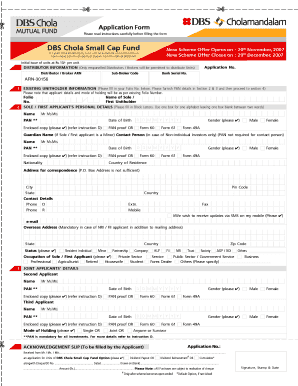DBS Chola Small Cap Fund Application Form