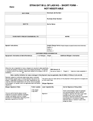 Straight Bill of Lading Short Form