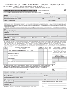 Straight Bill of Lading Short Form
