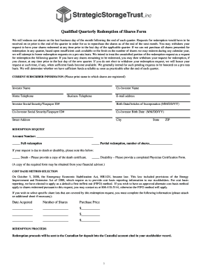 Qualified Quarterly Redemption of Shares Form