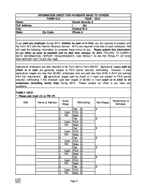W-2 Form Information Sheet for Payments to Others